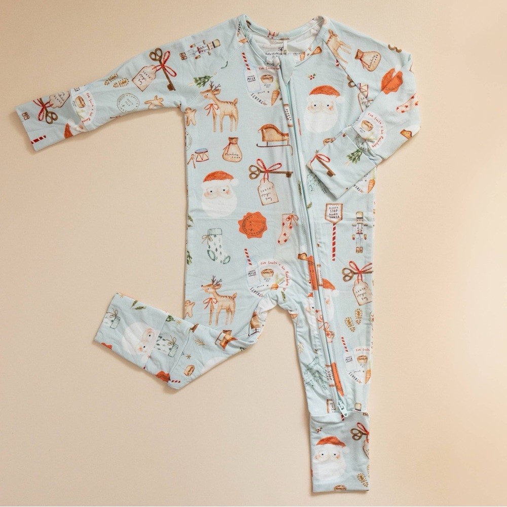 🎄Sol Baby Bamboo Cookies Santa Convertible Romper Footie 0-3 3-6 6-12 months